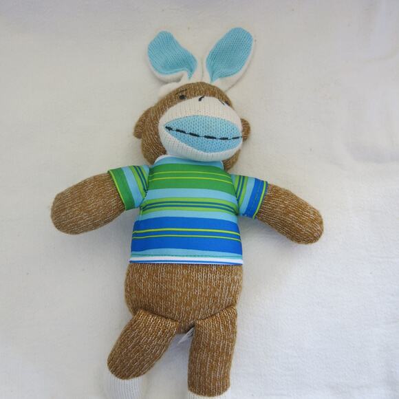 DAN DEE Sock Monkey Easter Bunny Plush Toy Stuffed Animal Cuddly Stuffie - Picture 2 of 5